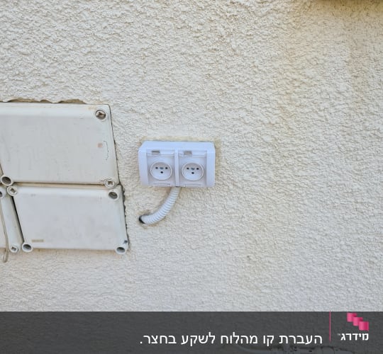 שקע חשמל כפול מותקן על קיר חיצוני